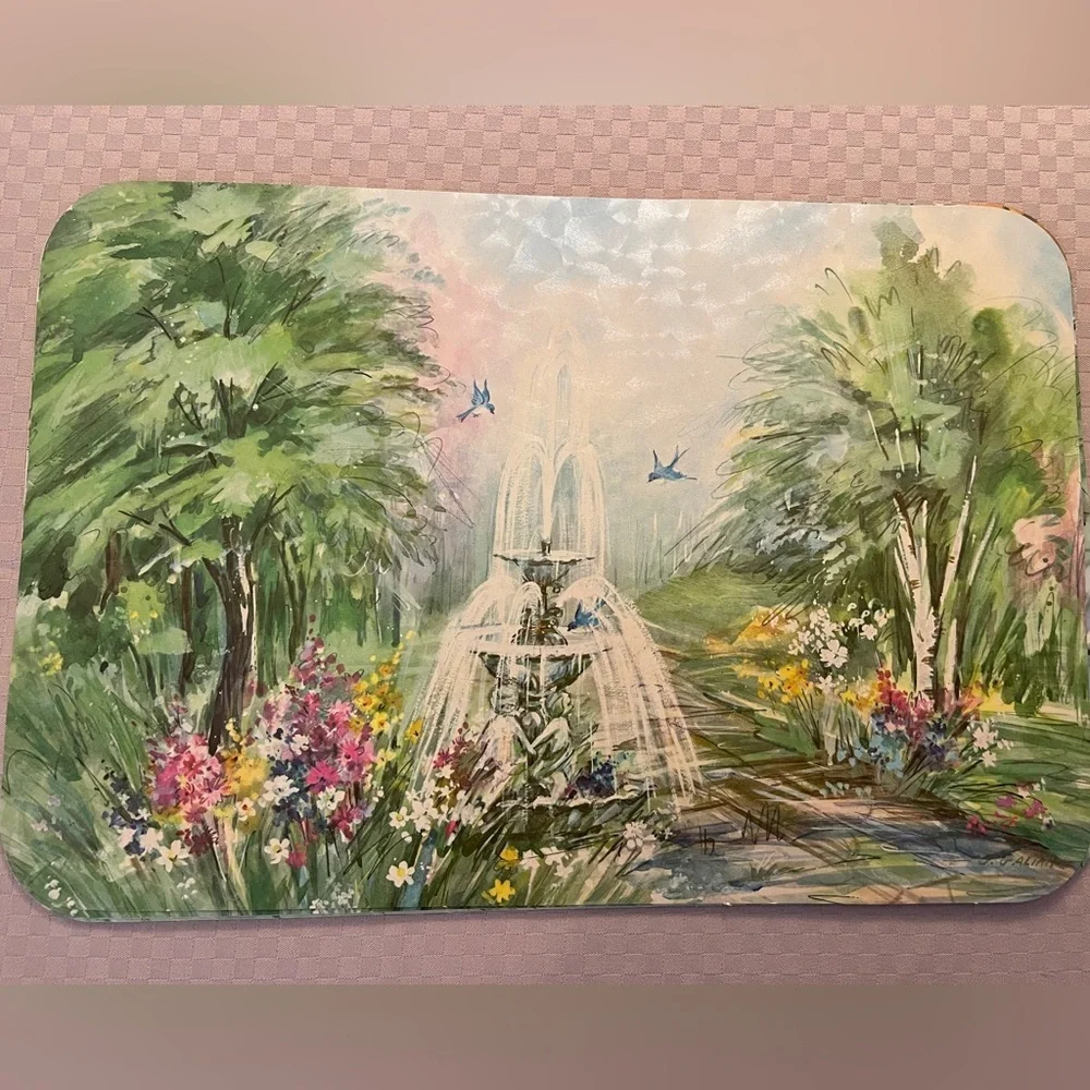 Vintage reusable country cottage/floral 15” x10” placemats by G. Galian in box.